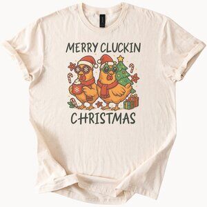 Merry Cluckin Christmas Shirt Funny Chicken Holiday Graphic Farm Tee